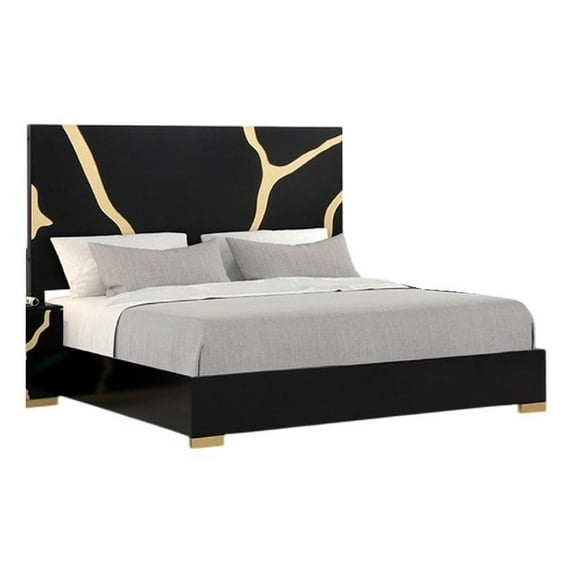 Goldie King Size Bed-Gold and Black Contemporary Bed-Solid Wood
