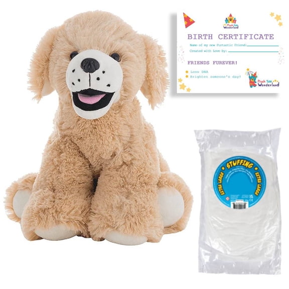 Goldie The Lab/Retriever 16-Inch Plush Toy with Certificate - Fiber Filling, No Sewing Required, Make Your Own Stuffed Animal for Kids, Perfect Gift for Boys and Girls