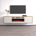 thumbnail image 1 of Goldie WH-EF Floating Fireplace TV Stand for TVs up to 75", Modern High Gloss 65" Entertainment Center, Wall Mounted Electric Fireplace TV Media Console with Storage Cabinets, 1 of 8