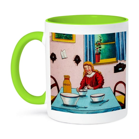 3dRose, Goldilocks and the Three Bears What delicious porridge Vintage, 11oz Two-Tone Green Mug