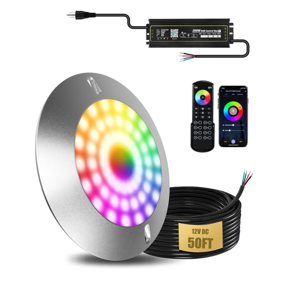 Goldlife P10 6 60W 6000LM RGB Pool Lights for Inground Pool Small Wet Niche, AC120V to DC12V, 50ft Cord, Color Changing Underwater Pool Spa Replacement Light, 1/2" NPT Thread C99