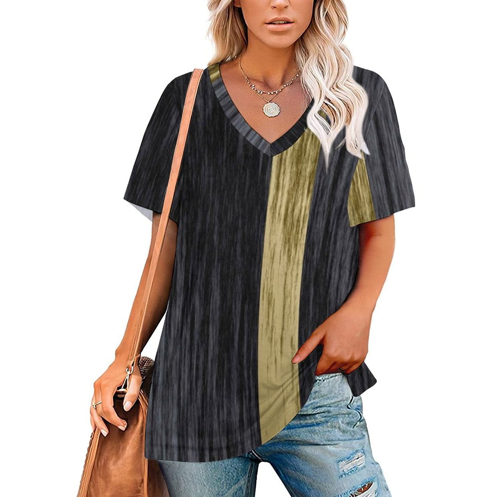 Goldline Sicat Women's TShirt New Fashion Printed Zipper VNeck Short