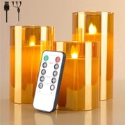 Goldprice Rechargeable Flameless Candle, LED Flickering Candles Tea Lights Pillar Candles Sets with Adjustable Brightness and Timing Remote, Battery Operated Ac