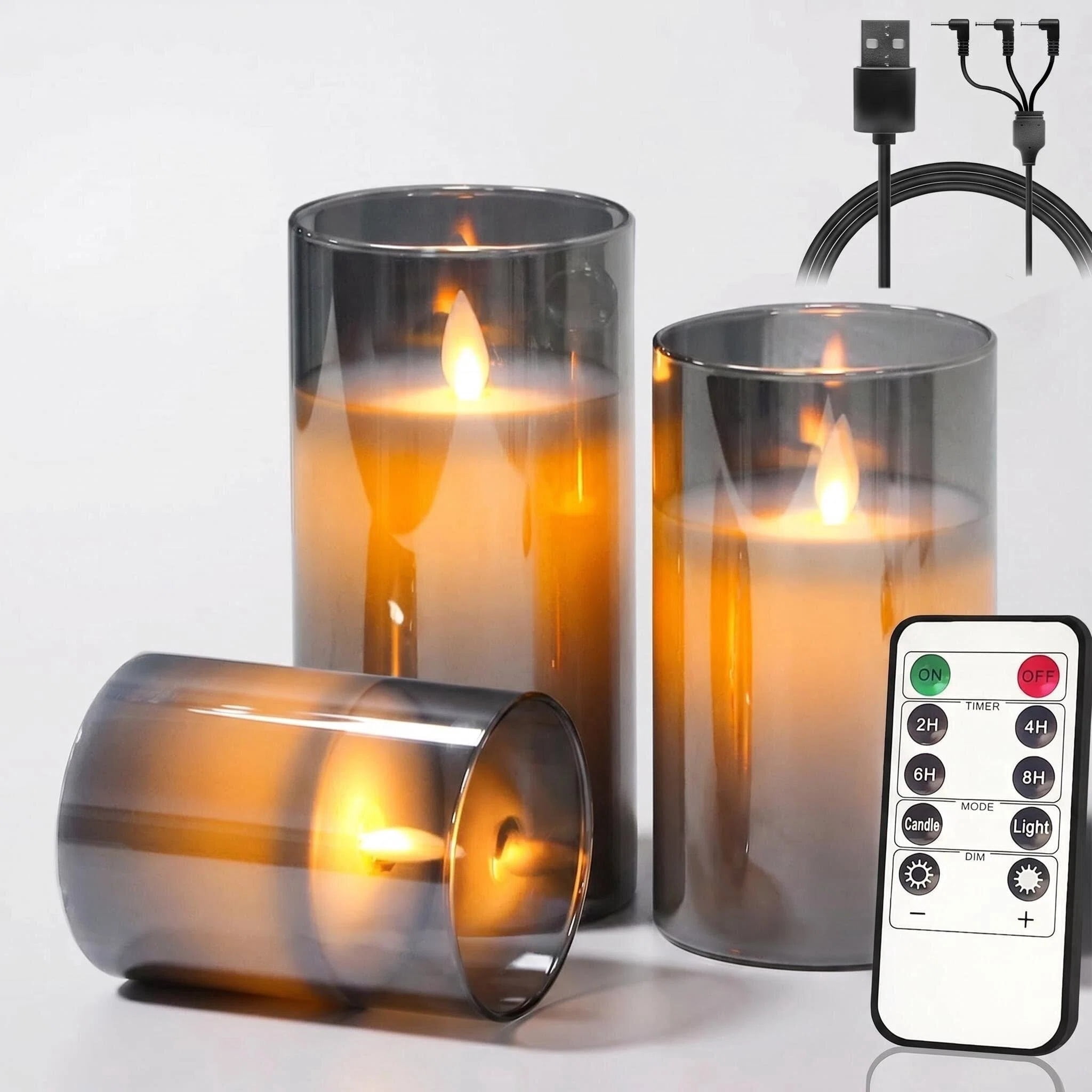 Goldprice Rechargeable Flameless Candle, LED Flickering Candles Tea Lights Pillar Candles Sets with Adjustable Brightness and Timing Remote, Battery Operated Acrylic USB Candles (D 3”×H 4”5”6”)