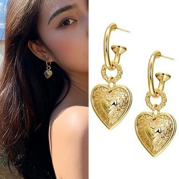 Golds Heart Earrings Women's Metal Style Simple Three Dimensionals Earrings