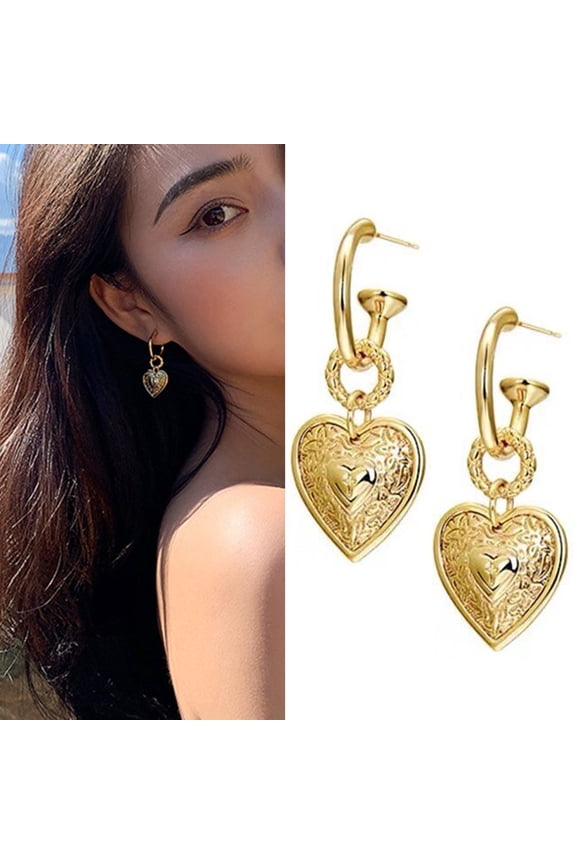 Golds Heart Earrings Women's Metal Style Simple Three Dimensionals Earrings
