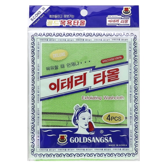 Goldsangsa Exfoliating Washcloth, Green, 4 Count