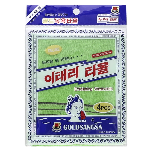 Goldsangsa Exfoliating Washcloth, Green, 4 Count