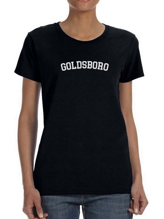 Goldsboro White Text  Women Black T-Shirt, Female Large