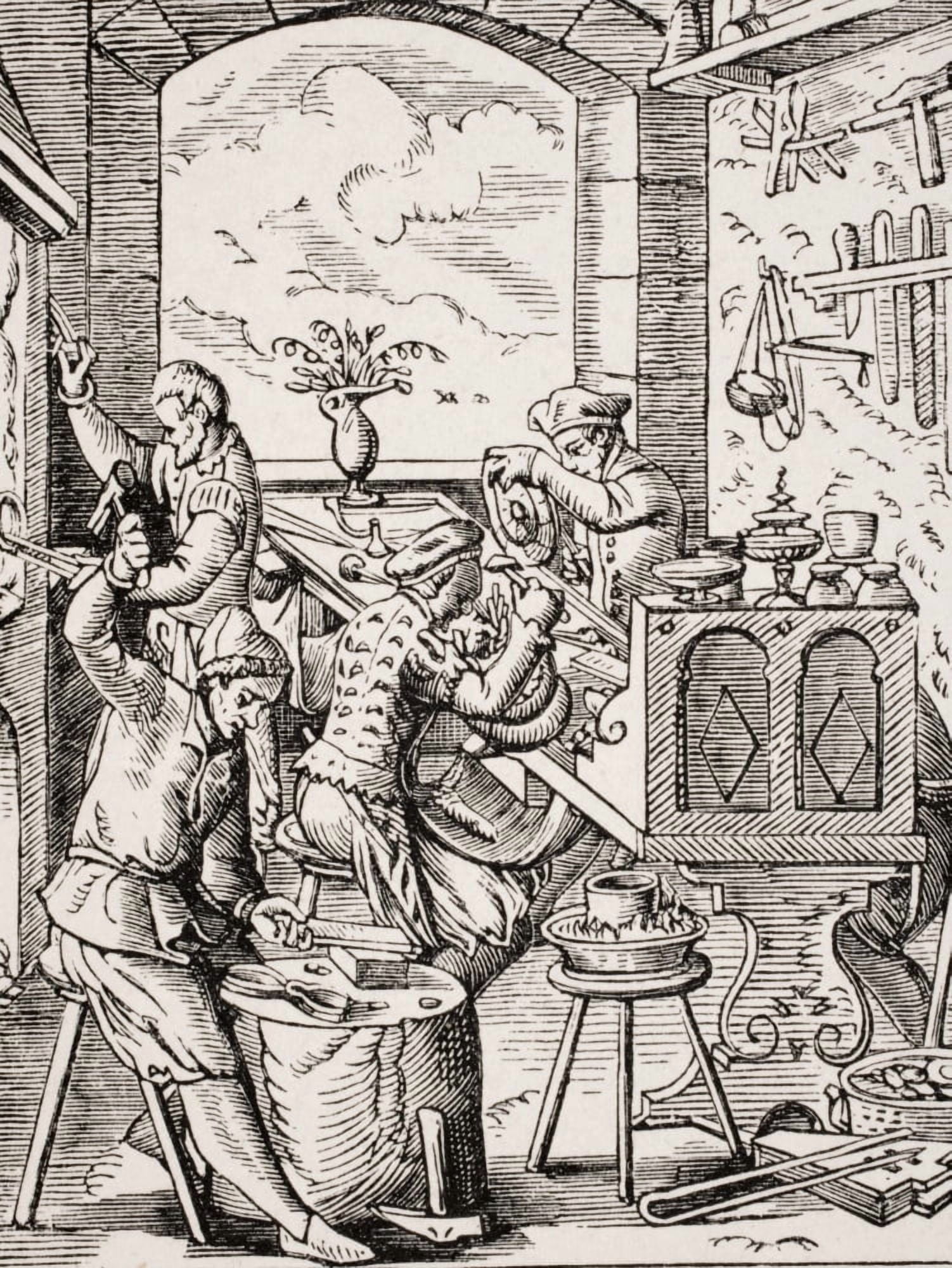 Goldsmith 19Th Century Reproduction Of 16Th Century Woodcut By Jost Amman Canvas Art - Ken Welsh Design Pics (12 x 16)