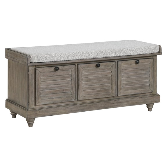 Goldstone Finish Coastal Lift-Top Storage Bench With Shutter-Style Drawers
