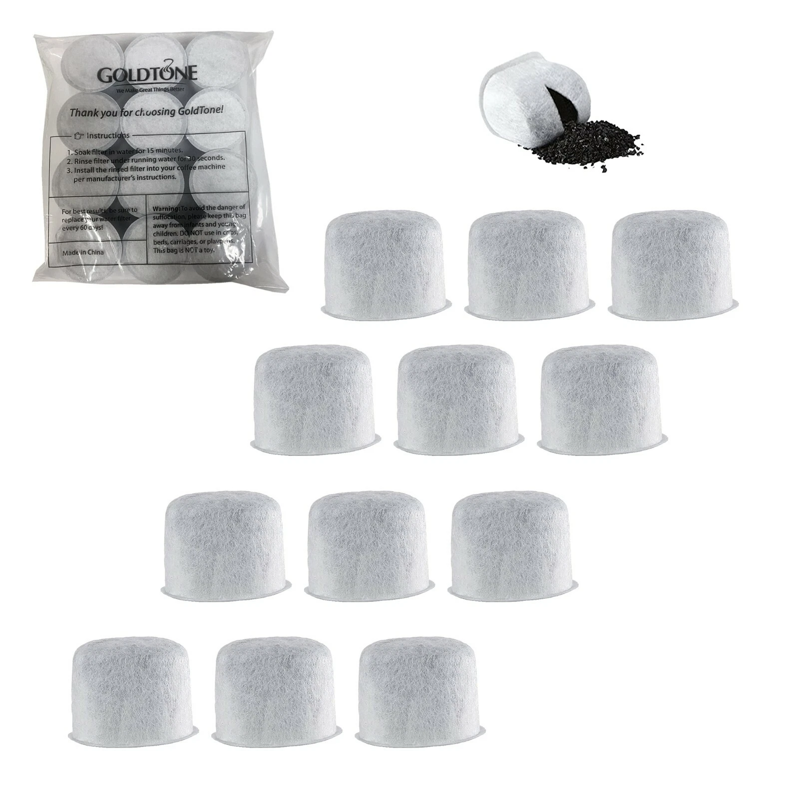Goldtone 12 Pack Activated Charcoal Water Filters For Capresso Coffee Maker