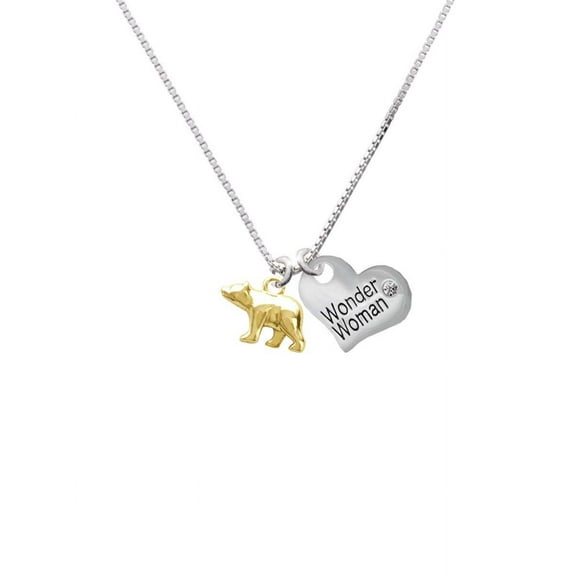 Goldtone 3-D Bear Wonder Woman Heart Necklace