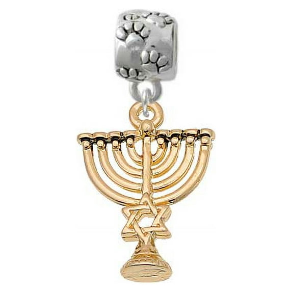 Goldtone 3-D Menorah - Paw Print Charm Bead