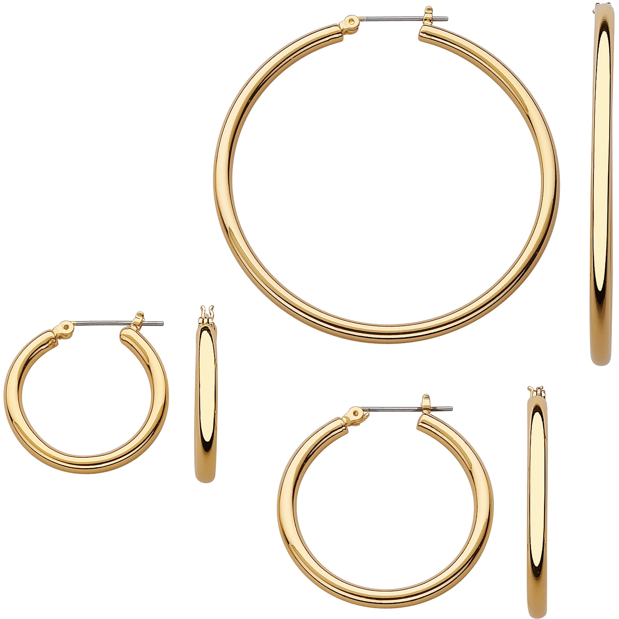Goldtone 3 Pair Hoop Earrings