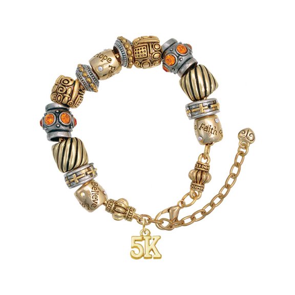 Goldtone 5K Two Tone Christian Bead Bracelet