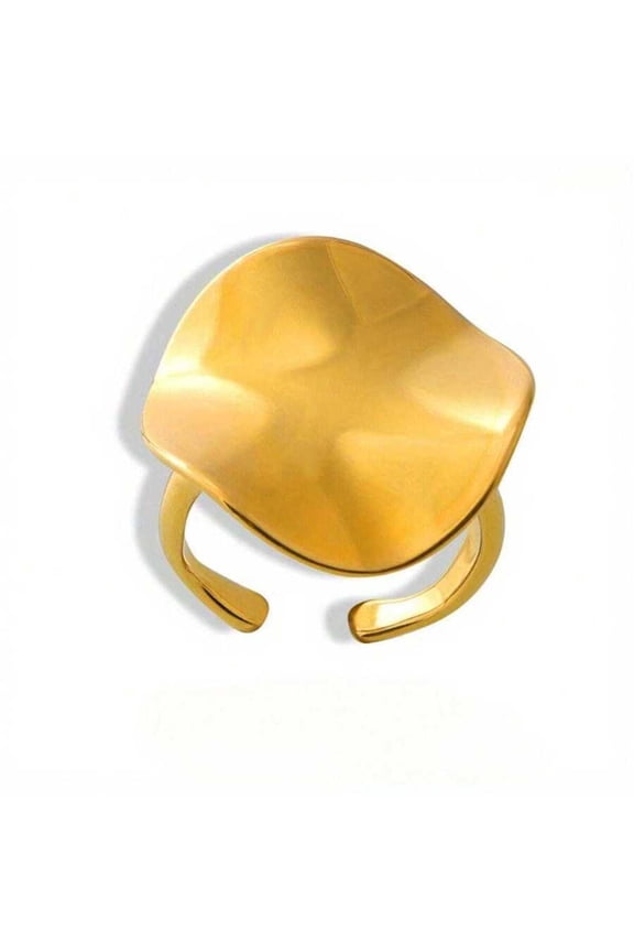 Goldtone Adjustable Pleated Texture Statement Ring For Daily Wear And Parties