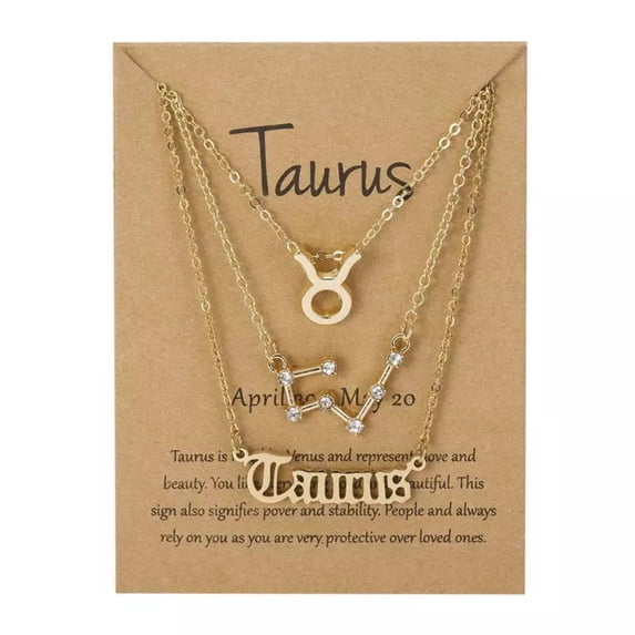 Goldtone And Crystal Zodiac Necklace Set - Taurus