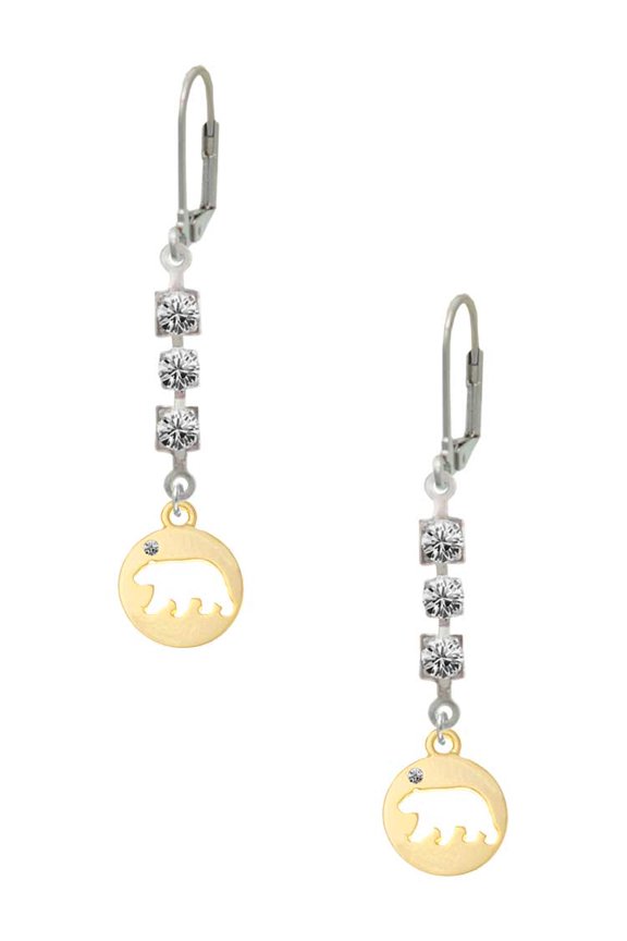 Goldtone Bear Silhouette Crystal Madison Leverback Earrings