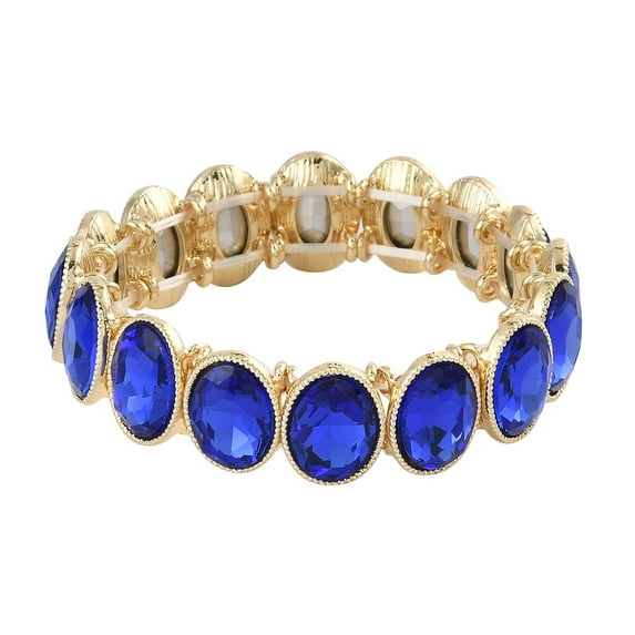 Blue Glass Goldtone Tennis Bracelet Jewelry for Women Size 6.5-7" Ct 0.01 Birthday Christmas Gifts for Women