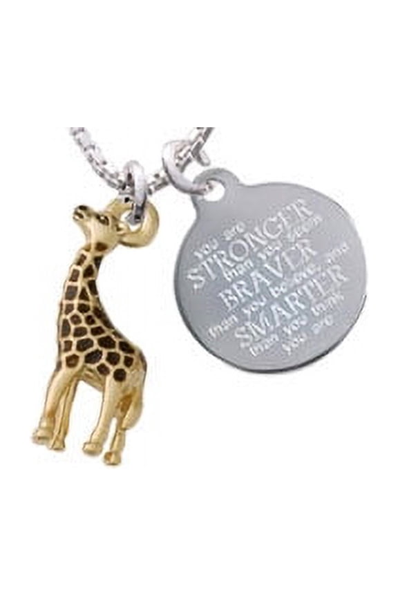 Goldtone Brown Giraffe Stronger Braver Smarter Engraved Necklace