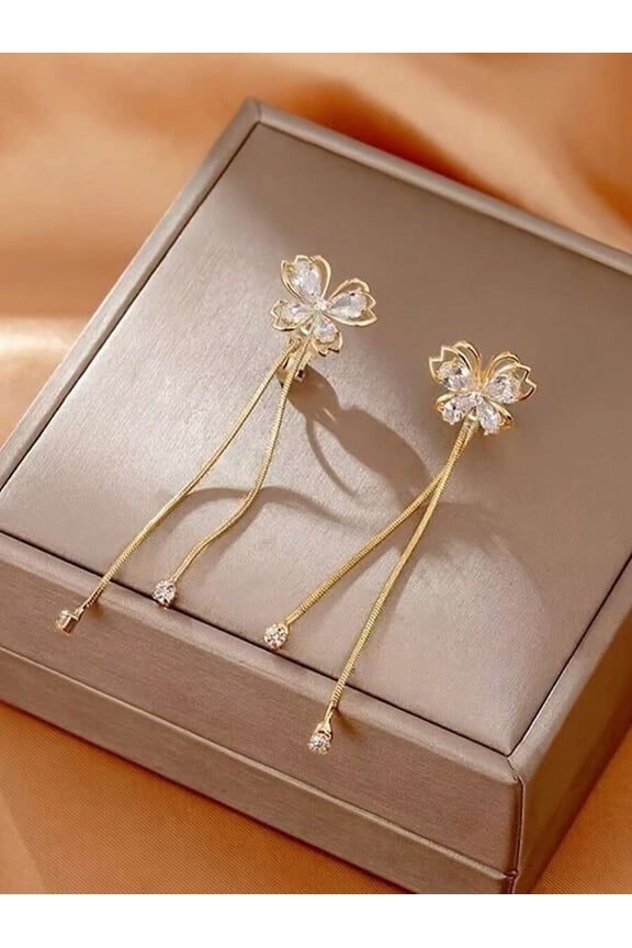 Goldtone Butterfly Floral Dangle Earrings With Crystal Accents, 2-Piece Set,Gold
