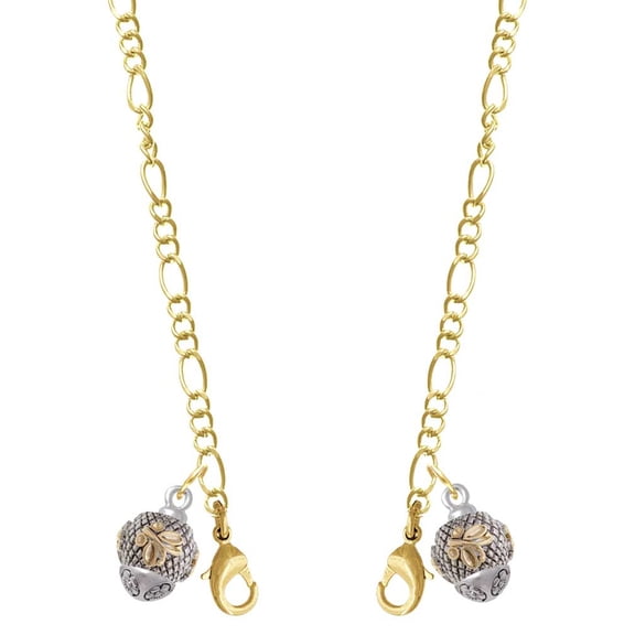 Goldtone Butterfly on Silvertone Hatched Background Spinner Goldtone Face Mask Necklace