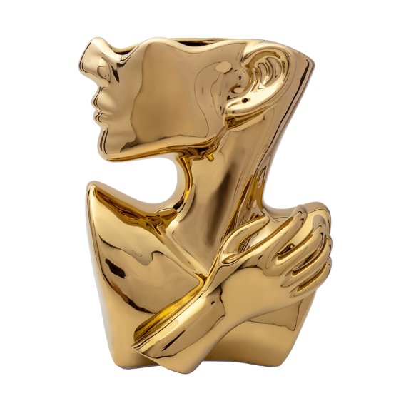Goldtone Ceramic Face Bust Vase - Modern Artistic Portrait Decor, 9.84 Inch
