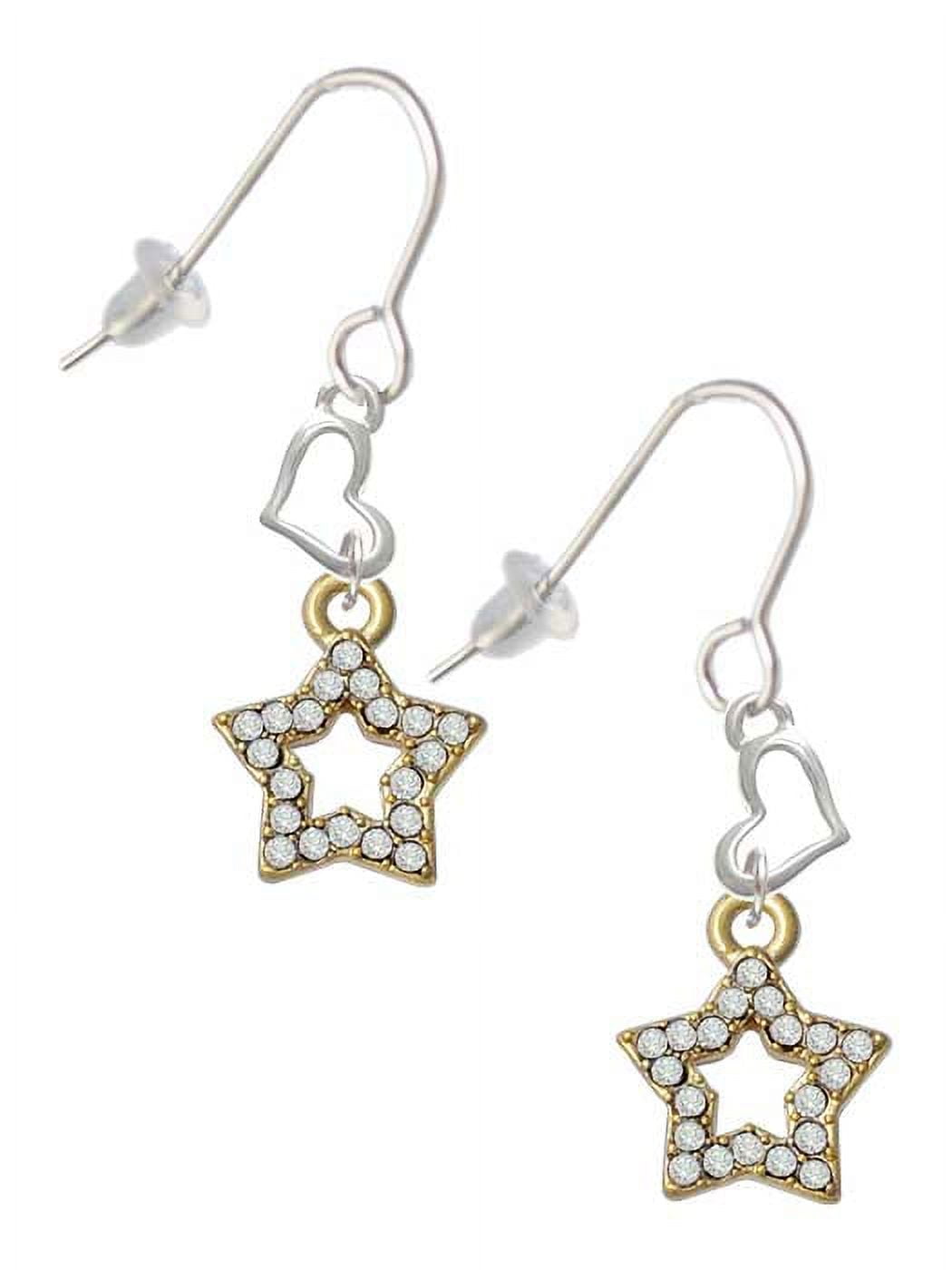 Goldtone Clear Crystal Lucky Star Heart French Earrings