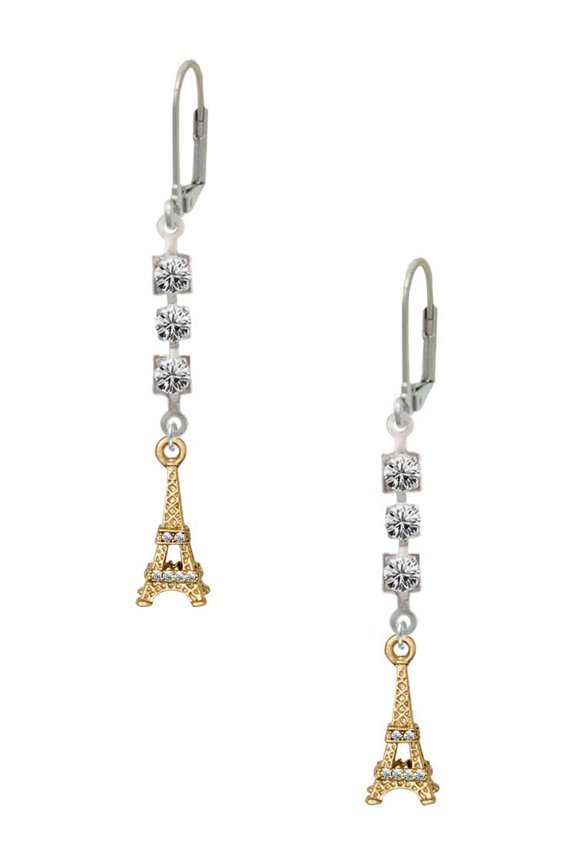 Goldtone Crystal Eiffel Tower Crystal Madison Leverback Earrings