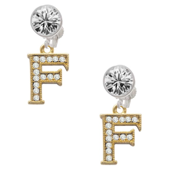 Goldtone Crystal Initial - F - Clear Crystal Clip On Earrings