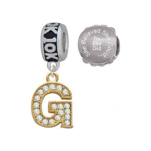 Goldtone Crystal Initial - G - 10K Run She Believed She Could Charm Beads (Set of 2)