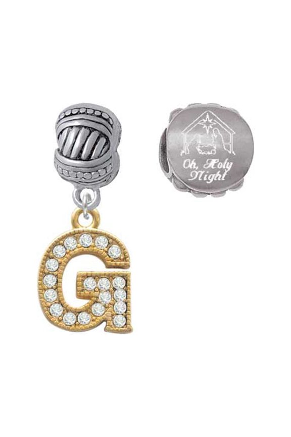 Goldtone Crystal Initial - G - Come Let us Adore Him Charm Beads (Set of 2)