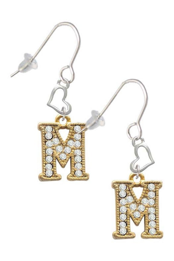 Goldtone Crystal Initial - M - Heart French Earrings