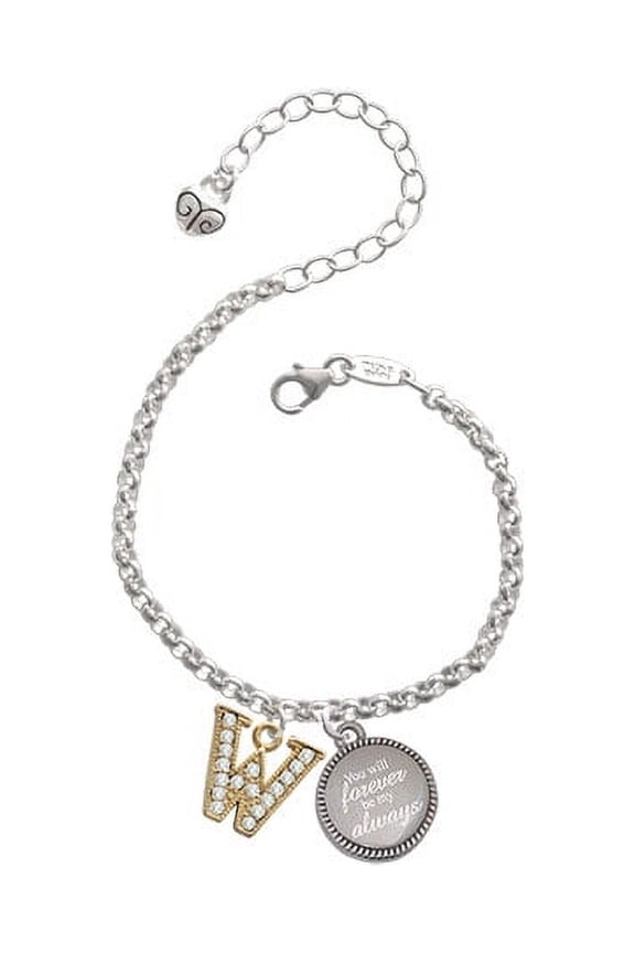 Goldtone Crystal Initial - W - You Will Forever Be My Always Engraved Bracelet