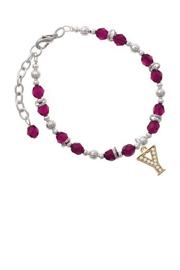 Goldtone Crystal Initial - Y - Magenta Pink Beaded Bracelet
