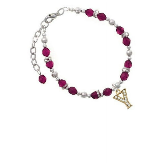 Goldtone Crystal Initial - Y - Magenta Pink Beaded Bracelet