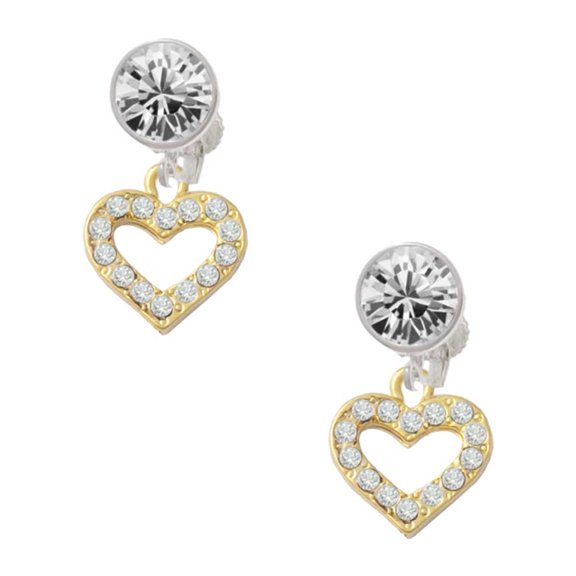 Goldtone Crystal Open Heart Clear Crystal Clip On Earrings