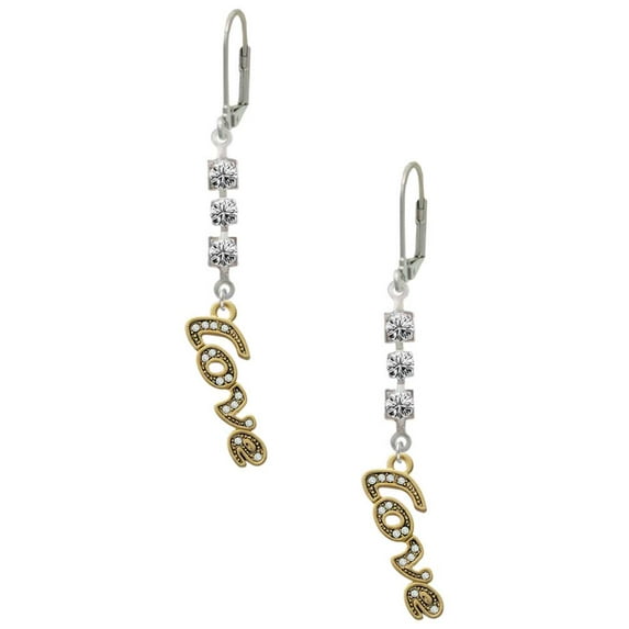 Goldtone Crystal Script ''Love'' Crystal Madison Leverback Earrings