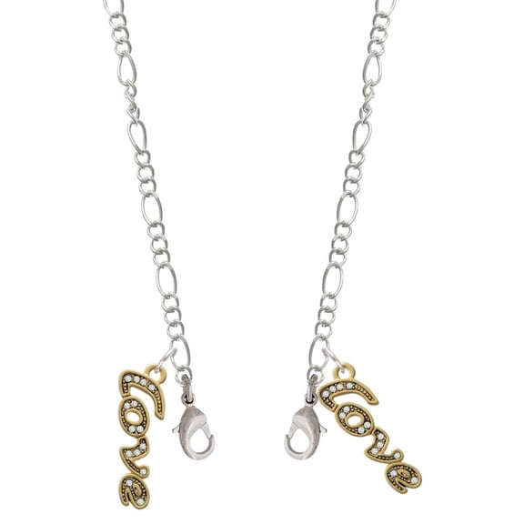 Goldtone Crystal Script ''Love'' Silvertone Face Mask Necklace