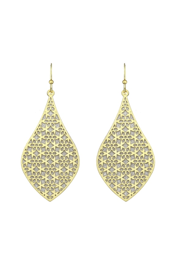 Goldtone Crystallized Backing Bi-Lever Flower Etched Earring