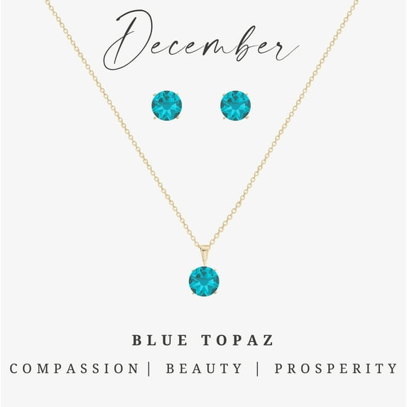 Goldtone December Blue Topaz Birthstone Cubic Zirconia Earring Necklace Set