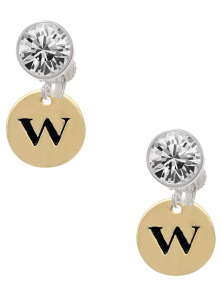 Goldtone Disc 1/2'' Initial - w - Clear Crystal Clip On Earrings