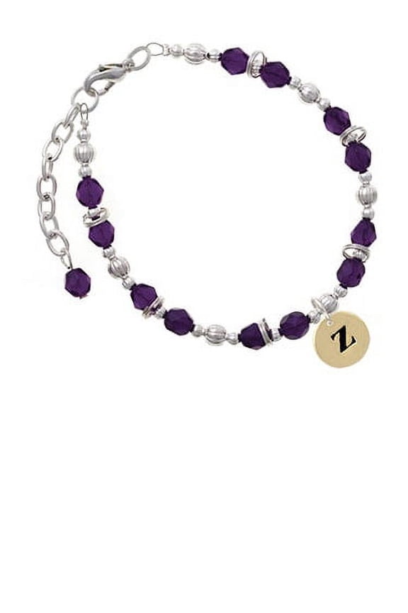 Goldtone Disc 1/2'' Initial - z - Purple Beaded Bracelet