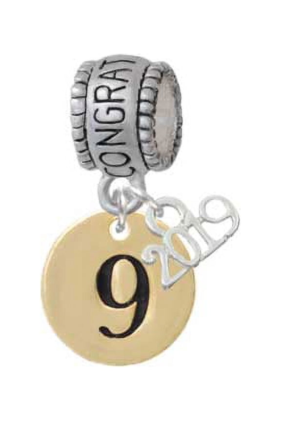 Goldtone Disc 1/2'' Number - 9 - 2019 Congraduations Charm Bead