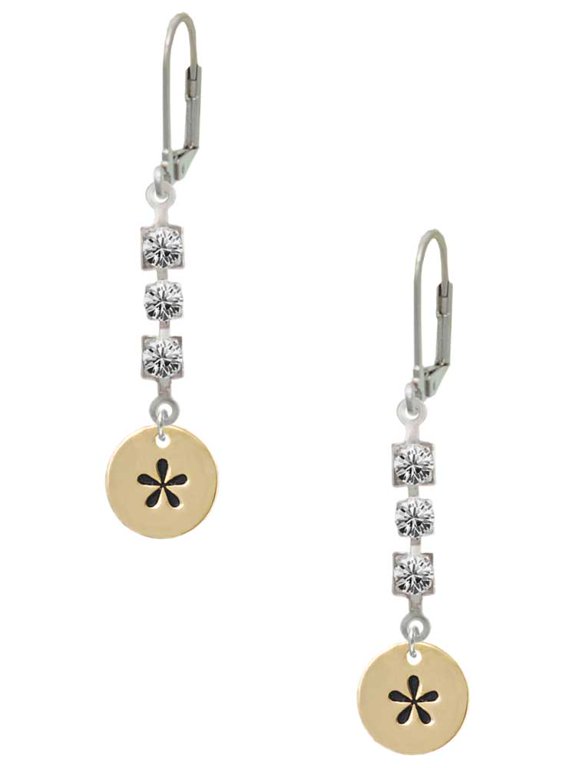 Goldtone Disc 1/2'' - Symbol - Asterisk - * - Crystal Madison Leverback Earrings