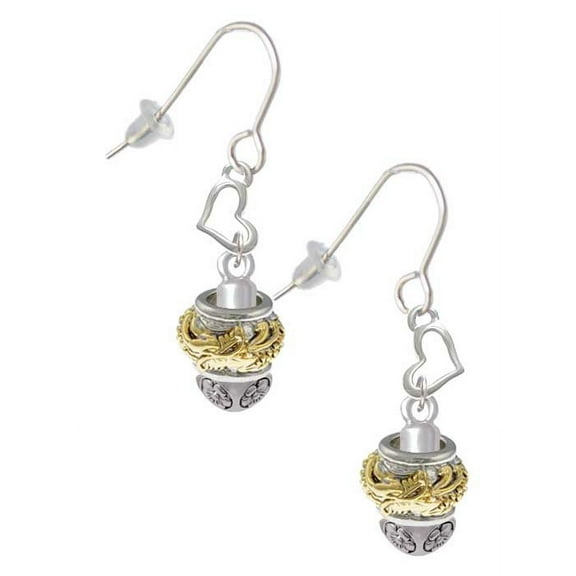 Goldtone Dragon with Silvertone Border Spinner Heart French Earrings