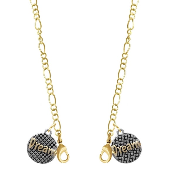 Goldtone ''Dream'' on Hatched Disc Goldtone Face Mask Necklace