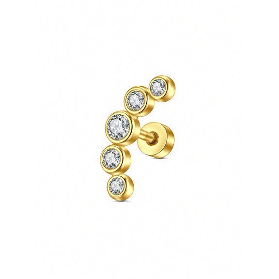 Goldtone Five-Stone Cubic Zirconia Cartilage Earring 8# Flat Back Stud 16G