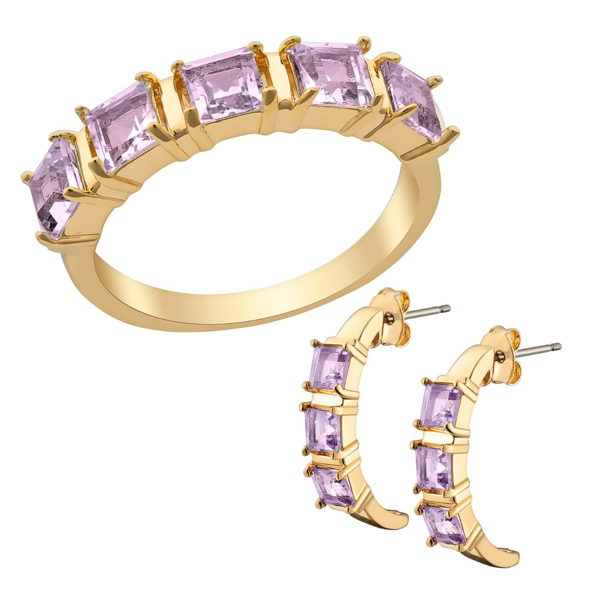 Goldtone Genuine Amethyst Ring and Earrings Set
